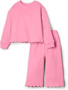 NUOVO Design Autunnale Set di Abbigliamento per Bambine 2 Pezzi in Cotone Tinta Unita con Felpa a Balze e Pantaloni - Product Image 5