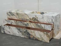 Meuble-lavabo de salle de bain de luxe SH STONE en marbre Calacatta Breccia Turquoise avec plan de travail en pierre