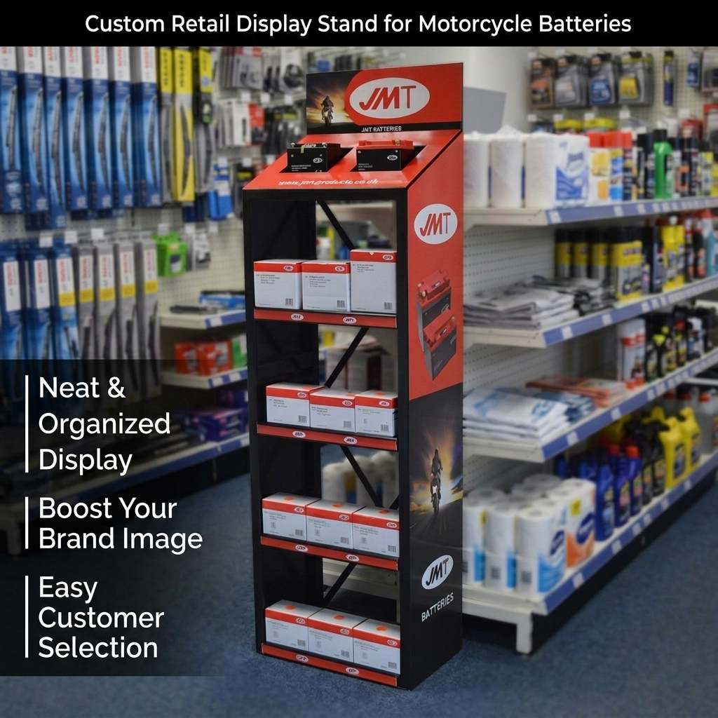 Heavy Duty Metal Floor Standing Retail Display Rack for Battery Custom Branded POP Display Stand for Auto Parts Store — view 2