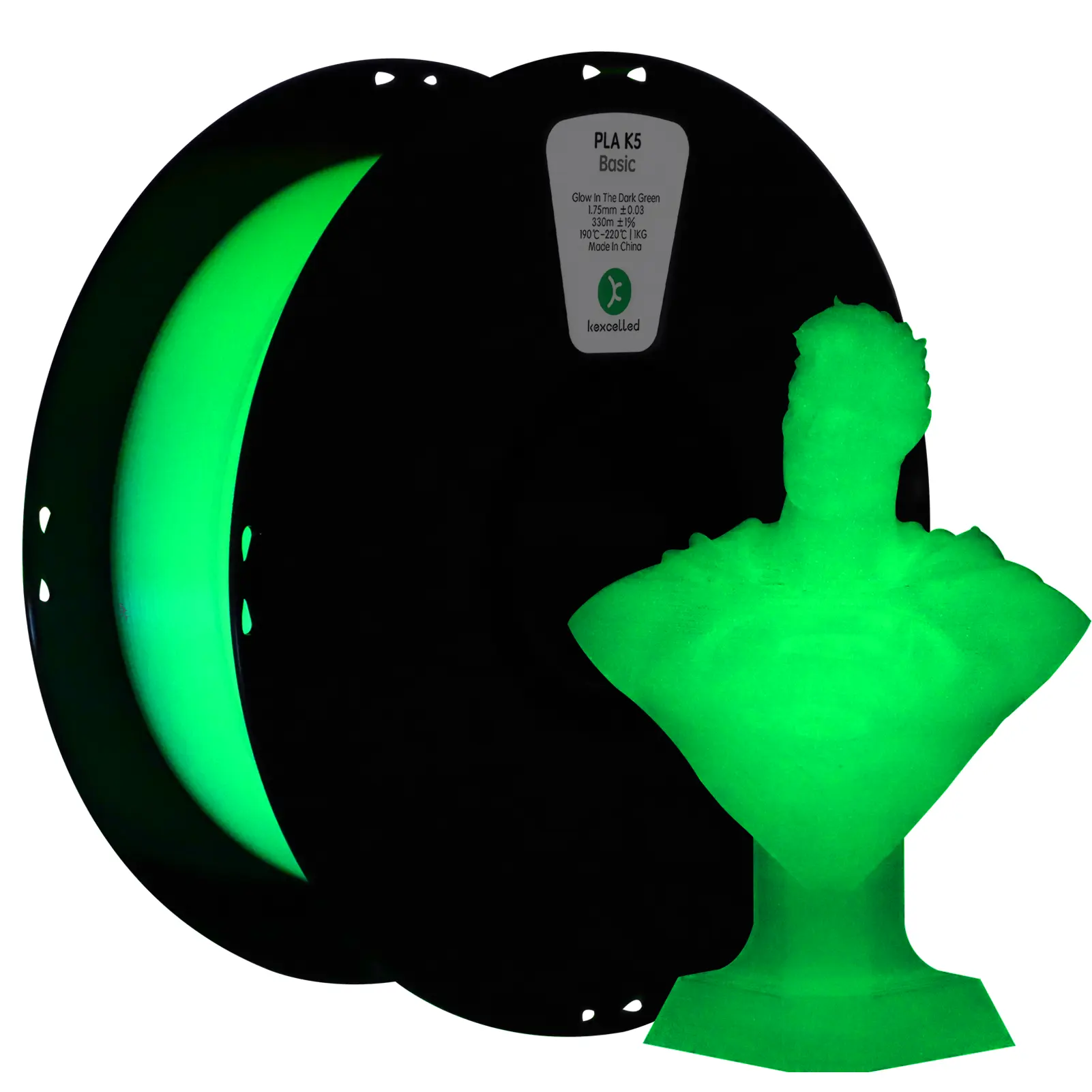 Kexcelled Manufacturer 3D Pla 1Kg 1.75 Glow Pla 3D Printer Filament With Glow In The Dark Green Or Fluorescent