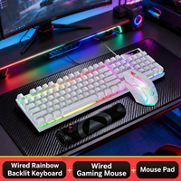 Clavier, souris et tapis de souris filaires 3 en 1 avec rétroéclairage arc-en-ciel pour accessoires informatiques en gros