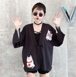 Kimonos Japoneses con Estampado <span class=keywords><strong>de</strong></span> Gato, Cárdigan Holgado Estilo Harajuku, <span class=keywords><strong>Blusas</strong></span> Rosas, Ropa Exterior Femenina, Camisas, Abrigos para Mujer - Product Image 4