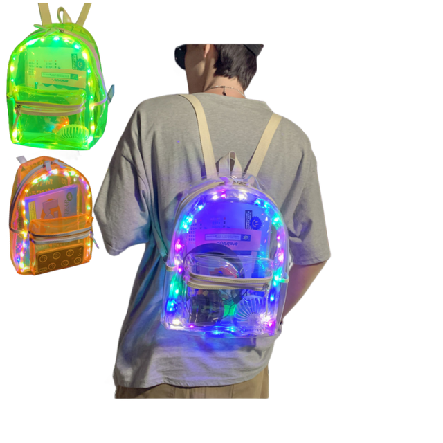 New Trend Shining PVC Clear LED Night Backpack Wholesale Led Knight Backpack for Party Accessories Led Bag