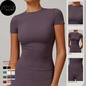 Maglietta da <span class=keywords><strong>palestra</strong></span> ad asciugatura rapida di alta qualità <span class=keywords><strong>per</strong></span> <span class=keywords><strong>donna</strong></span> leggera manica corta Yoga sport all'aria aperta morbida traspirante t-shirt da corsa - Product Image 2