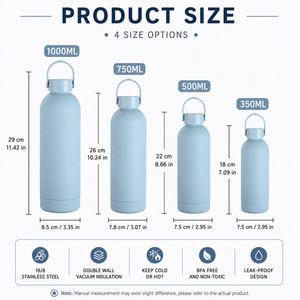Custom logo 350ml 500ml <b>750ml</b> 1000ml Stainless Steel Vacuum Flask Soft Rubber Paint Insulated Gym Sport Water <b>Bottle</b> with Handle - Product Image 2
