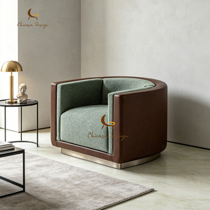 Sillón de Salón de Diseño Artístico, Moderno, de Cuero Hecho a Mano, con Madera Sólida, para Sala de Estar, Hotel o Club - Product Image 1