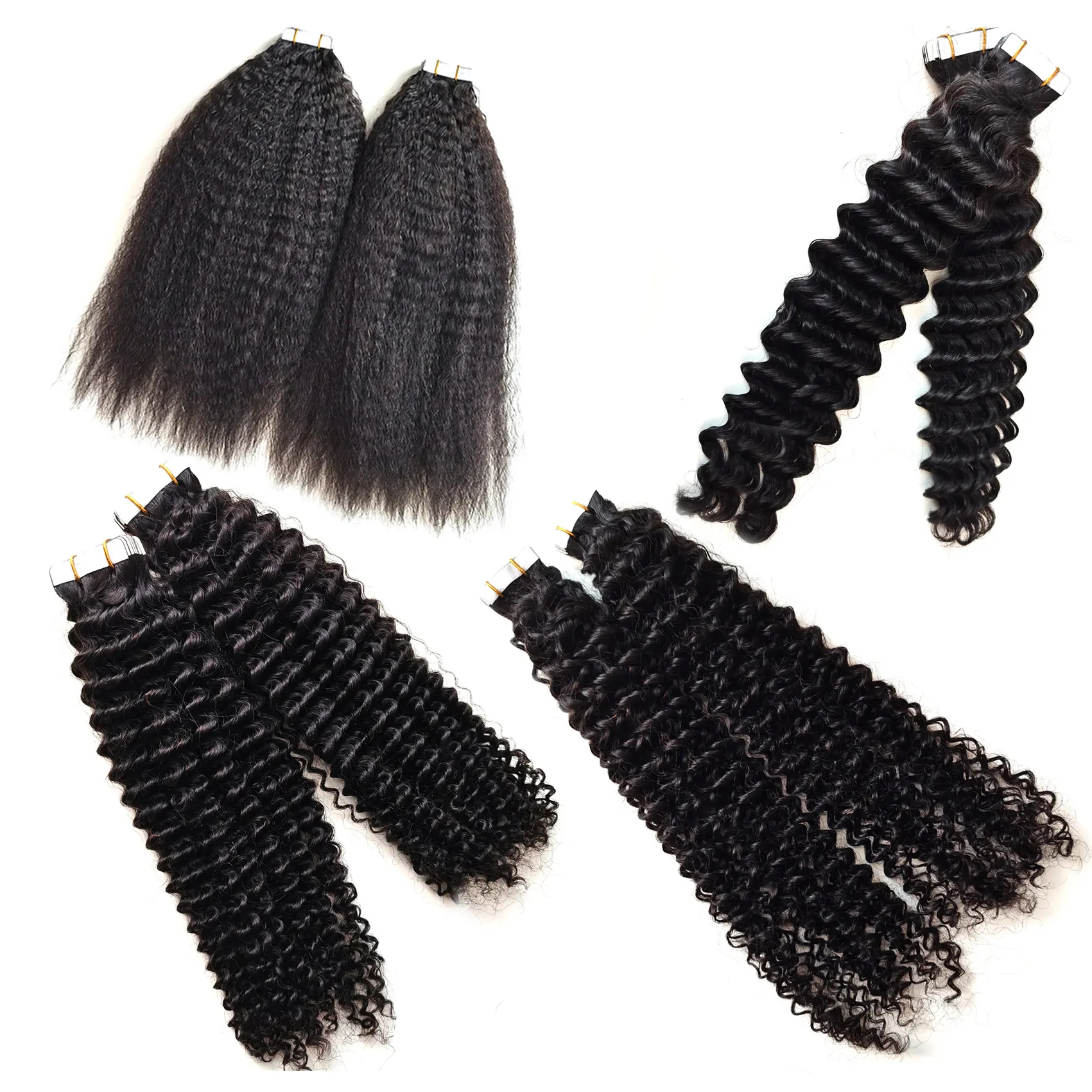 50G Kutikula Selaras Rambut Manusia 3b 3C Jerry Yaki Dalam Mentah Keriting Tubuh Gelombang Afro Keriting Lurus Pita Keriting Birma Dalam Ekstensi