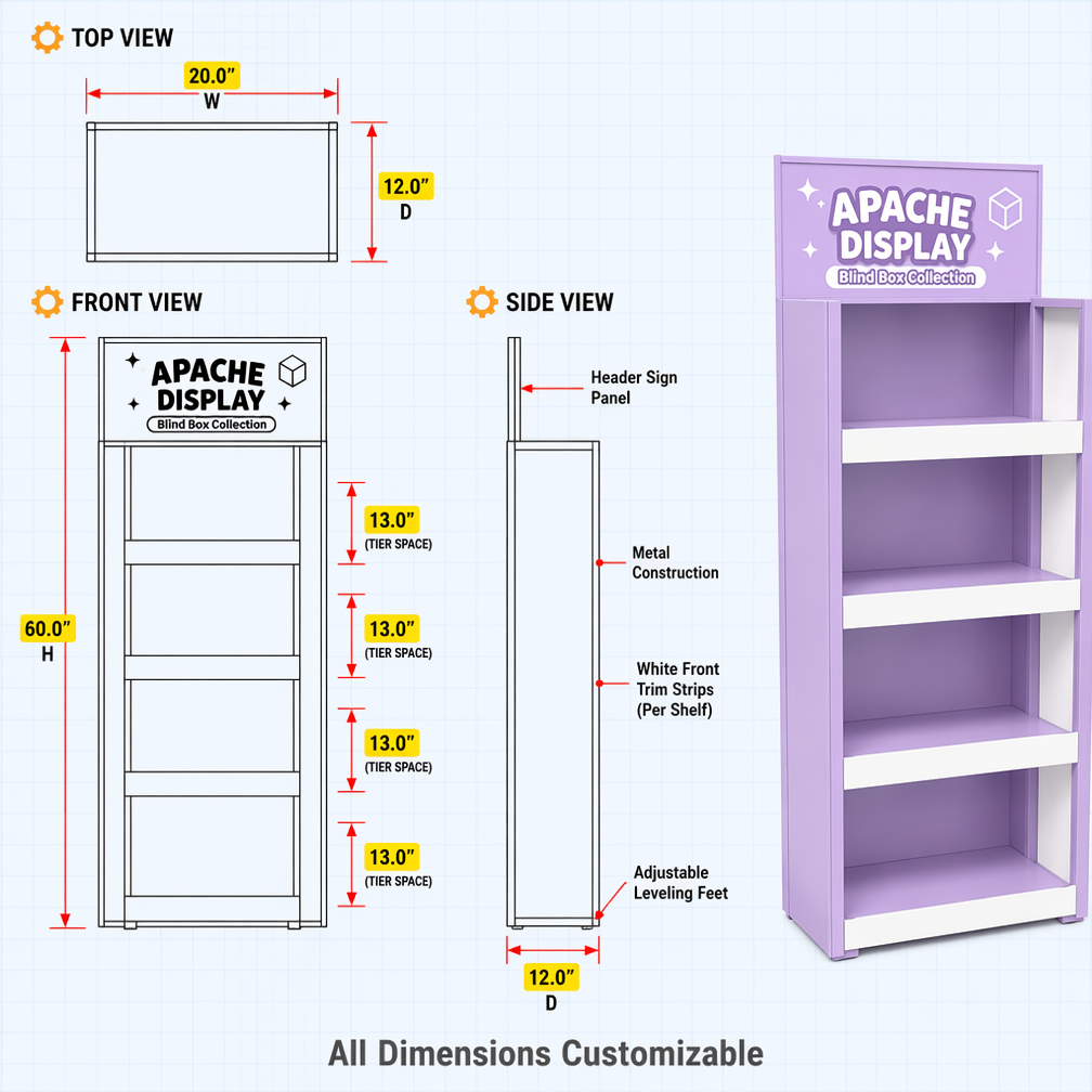 Apache Custom Figure Display Rack 4-Way 4-Tier Metal Anime Merchandiser Knock Down Rotating Stand for Hobby Store OEM ODM — view 4