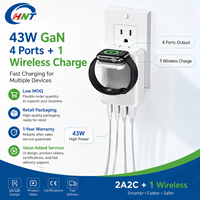 Chargeur multi-ports GaN 43W 2A2C avec chargeur magnétique sans fil pour montre, adaptateur mural à charge rapide pour téléphone et iWatch, faible MOQ