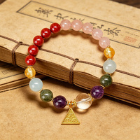 Bracelet en perles de quartz rutilé multicolore unisexe, style élégant, 12 signes du zodiaque, forme boule de cristal, gravure dorée, fabrication sur mesure