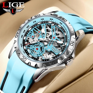 LIGE 89118 reloj automático informal de moda para hombre, correa de silicona, reloj mecánico para hombre, reloj Tourbillon impermeable, reloj hueco - Product Image 1