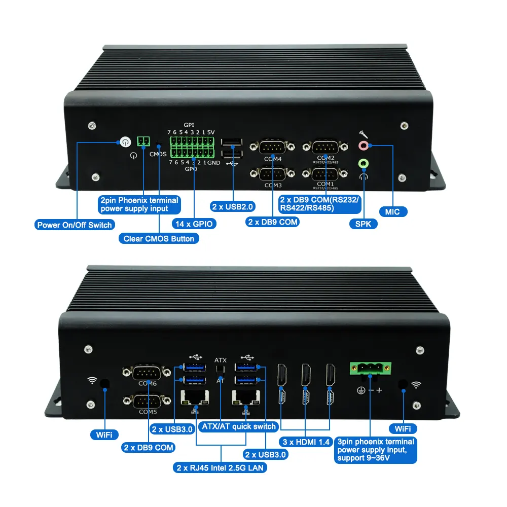 PC industriale con crittografia di sicurezza Hardware TPM 2.0 GT1300 Mini Computer I5 10200H I7 10750H con 2LAN 6COM Barebone GPIO