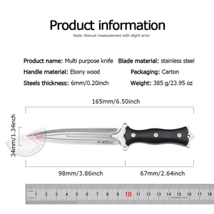 Couteau de poche tactique de survie et de chasse personnalisable LEISHEN, lame en acier inoxydable, pointe de lance, manche en bois d'ébène, industriel - Product Image 6