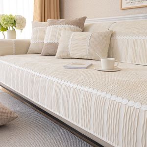 Cream <b>Sofa</b> Cushions 90-140cm Waffle Knit Non-Slip Modular <b>Sofa</b> <b>Covers</b> Modern Style - Product Image 1