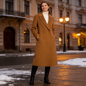 <span class=keywords><strong>Manteau</strong></span> double face en cachemire <span class=keywords><strong>long</strong></span> en <span class=keywords><strong>laine</strong></span> pour femmes-10% cachemire 90% <span class=keywords><strong>laine</strong></span>, pardessus élégant chaud d'hiver de couleur <span class=keywords><strong>camel</strong></span> - Product Image 5