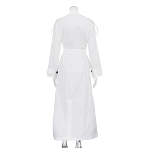 ODM OEM Custom Clothing Asymmetric Design Lapel Neck Snap Buttoned <strong>Belted</strong> Versatile Long <strong>White</strong> Trench <strong>Coat</strong> Women's Outerwear - Product Image 5