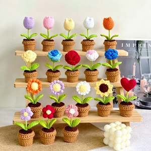 Fleurs et plantes artificielles en coton et laine, finies au crochet, avec pot éternel, artisanat textile et en tissu - Product Image 2