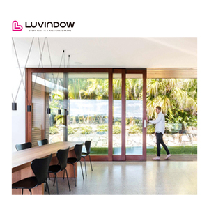 Özel büyük asansör sürgülü kapı ızgara ile üçlü parça giriş veranda dış ahşap çift sürgülü kapı - Product Image 6