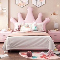 Kreatives Modernes Rosa Lederbett Komfortables Kinderbett Hochwertiges Gepolstertes Bett mit Stauraum Neuestes Design Kronenbett Kinderbett mit Holzrahmen