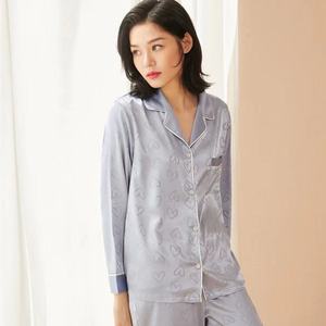 Vanfound 10005 <span class=keywords><strong>Pigiama</strong></span> da Donna <span class=keywords><strong>in</strong></span> <span class=keywords><strong>Raso</strong></span> a Maniche Lunghe Casual con Colletto Reversibile Traspirante e Vita Elasticizzata 2 Pezzi Tinta Unita Primavera Estate - Product Image 5