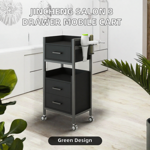 Black 3 Drawer Salon <b>Trolley</b> Mobile <b>Hairdresser</b> Cart Wood Storage Stand with Wheels for Beauty Salon - Product Image 2