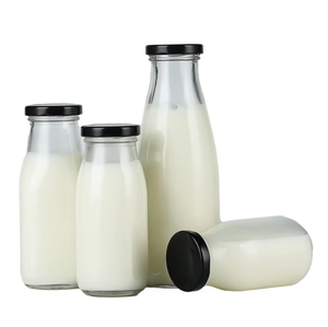 <b>Glass</b> Milk <b>Bottle</b> Food Grade Clear <b>Glass</b> Airtight Screw Cap Milk <b>Juice</b> Beverage 200ml 250ml 500ml 1000ml Custom Logo Wholesale - Product Image 2