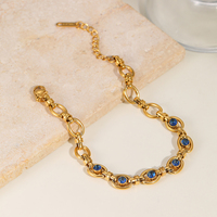 Bracelet classique minimaliste en acier inoxydable plaqué or 18 carats, avec maillons ovales bleus en CZ, étanche, bijoux pour femmes