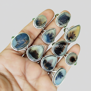 Bague en argent sterling 925 avec agate dendritique scénique originale bagues de créateur de pierres précieuses bague en gros bijoux de prix usine - Product Image 1