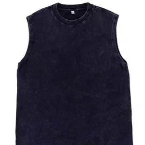 2024 New 230gsm 100% Cotton Vintage Stone Acid Washed Tank Top Sleeveless Men T Shirt Custom Logo Unisex Crewneck T Shirt