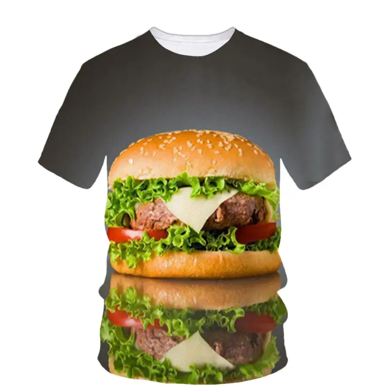 Fitspi Bán Buôn Bánh Hamburger Chiên Gà Hip Hop Mùa Hè Người Đàn Ông Của T-Shirt Thanh Niên 3D In Chất Lượng Ngắn Tay Áo O Cổ Áo Chất Lượng Hàng Đầu
