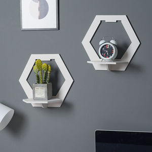 <b>Wall</b> <b>Mounted</b> Hexagon <b>Shelf</b> 30x30x17cm PVC Wood-Plastic Composite For Living Room Storage Display - Product Image 1