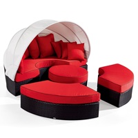Sofá Cama Redondo de Ratán para Exteriores, Multifuncional, para Jardín, Villa, Piscina, con Toldo Retráctil