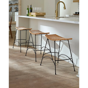 Taburete alto Wing Counter de acero y ratán, acabado natural y negro, duradero, para bar en casa y comedor - Product Image 2