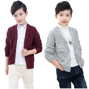 Chaqueta cárdigan de punto para niños de 2 a 10 años, abrigo con cuello en V, Color puro, primavera y otoño