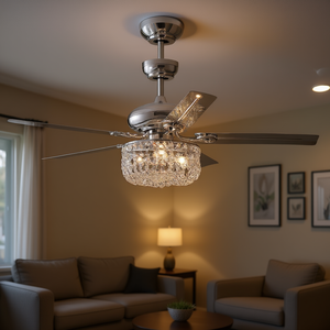 Ventilador de Techo LED Campbell de 49 Pulgadas, Cromado, con Luz, Diseño Moderno, Montaje Empotrado, Control Remoto, Motor AC de 5 Velocidades - Product Image 2