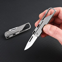 Couteau EDC miniature en titane creux avec lame en acier D2, couteau utilitaire portable pour porte-clés, idéal pour le transport quotidien au bureau