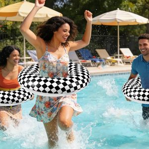 2 Pack Black and White Checkered <b>Inflatable</b> Swim Rings <b>for</b> <b>Pool</b> Beach - Product Image 5