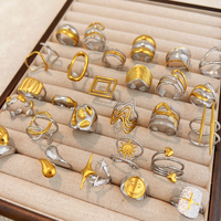 Cincin Baja Titanium Blok Warna Emas 18K INS, Cincin Baja Tahan Karat Mewah Grosir
