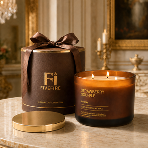 FIVEFIRE Candela Profumata in Cera di Soia 100% Organica con 3 Stoppini, Vaso in Vetro Marrone Effetto Cemento, Coperchio in Metallo, Etichetta Privata, Lusso, Regalo, Vendita all'Ingrosso - Product Image 1