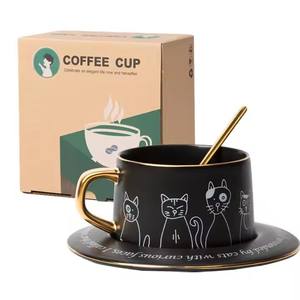 <span class=keywords><strong>Tasse</strong></span> à <span class=keywords><strong>expresso</strong></span> et soucoupe en porcelaine pour chats à rebord doré européen personnalisé, cadeau d'affaires avec couvercle pour l'eau - Product Image 6