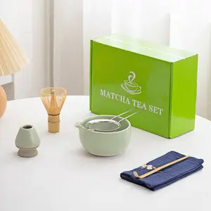 Jogo de ferramentas para fazer chá Matcha verde minimalista verde e rosa 5 unidades OEM