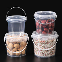 Seau en plastique transparent avec couvercle, impression IML, pour emballage alimentaire en gros (300 ml à 750 ml), idéal pour yaourts, biscuits et autres produits.