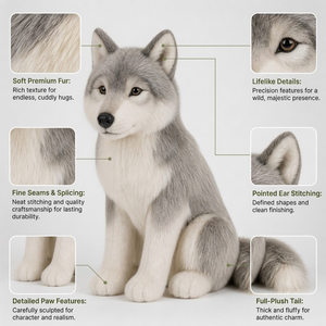 Peluche <span class=keywords><strong>loup</strong></span> réaliste personnalisée, prototypage sur mesure, animal en peluche, poupée chien, personnalisable selon photo, faible MOQ, OEM ODM - Product Image 3