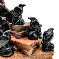 Vente en gros sculpture en cristal naturel 5cm Mini obsidienne oiseau cristal artisanat 2 pouces noir obsidienne corbeau oiseaux pour la décoration