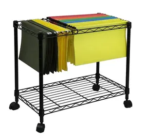 2 Layer Mobile Metal Wire Shelf For Office File Trolley Cart With 2" Casters Storage Rack