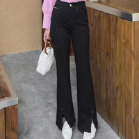 Prix de gros - Jeans pour femmes en couleur unie, taille plus, élégants, extensibles, respirants, coupe skinny, avec logo personnalisé