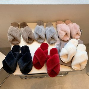 Pantoufles en peau <span class=keywords><strong>de</strong></span> <span class=keywords><strong>mouton</strong></span> floue à la maison pour femmes - Product Image 2