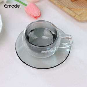 Tazas <span class=keywords><strong>de</strong></span> té y café <span class=keywords><strong>de</strong></span> Color gris <span class=keywords><strong>de</strong></span> alta calidad, platillos, diseño italiano elegante, Material <span class=keywords><strong>de</strong></span> vidrio, logotipo grabado para uso en café expreso - Product Image 6