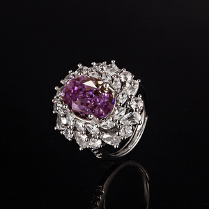 Wholesale Fashion Jewelry Copper 10*14mm Oval Cut Colorful Cubic Zirconia Vintage Floral <b>Adjustable</b> <b>Rings</b> Fro Women - Product Image 4