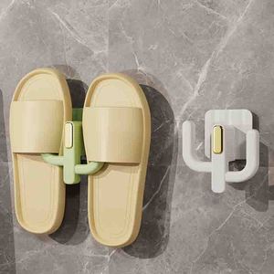 <b>Wall</b> <b>Mounted</b> Slipper Rack Rectangle Punch Free Bathroom Shoe Storage <b>Shelf</b> Single Layer Painted Finish - Product Image 4